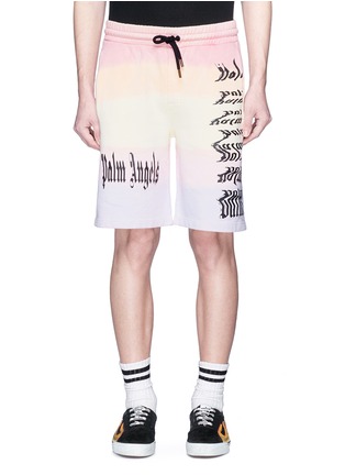 Main View - Click To Enlarge - PALM ANGELS - 'Gothic Rainbow' logo print sweat shorts