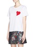 Front View - Click To Enlarge - VALENTINO GARAVANI - 'L'amour' heart motif leather floral appliqué T-shirt