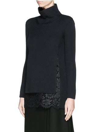 Front View - Click To Enlarge - VALENTINO GARAVANI - Lace panel wool rib knit sweater