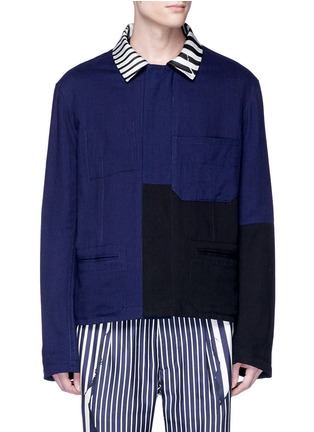 Main View - Click To Enlarge - HAIDER ACKERMANN - Stripe collar colourblock twill shirt jacket