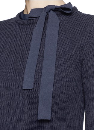 Detail View - Click To Enlarge - VALENTINO GARAVANI - Tie neck wool-cashmere peplum sweater