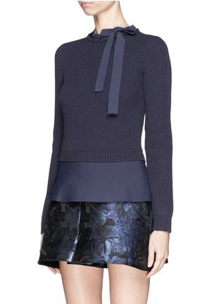 Front View - Click To Enlarge - VALENTINO GARAVANI - Tie neck wool-cashmere peplum sweater