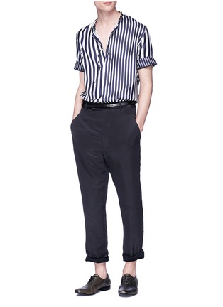 Figure View - Click To Enlarge - HAIDER ACKERMANN - Mandarin collar stripe short sleeve skill shirt
