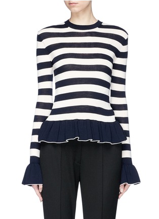 Main View - Click To Enlarge - ALEXANDER WHITE - 'The Claudia' stripe peplum sweater