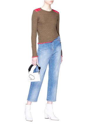 Figure View - Click To Enlarge - RAG & BONE - 'Rowan' contrast shoulder Merino wool cropped sweater