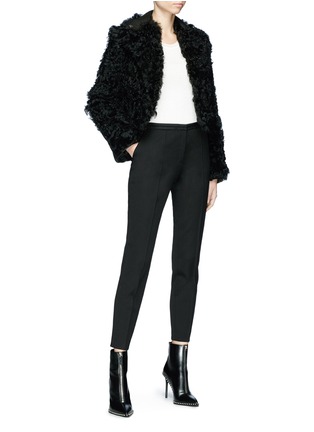 Figure View - Click To Enlarge - ALEXANDER WANG - Lambskin shearling cropped leather jacket