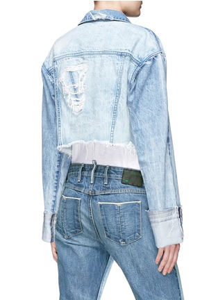 Back View - Click To Enlarge - 72877 - 'Marco' roll cuff ripped cropped denim jacket