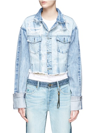 Main View - Click To Enlarge - 72877 - 'Marco' roll cuff ripped cropped denim jacket