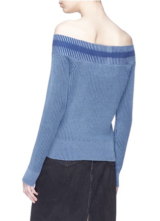 Back View - Click To Enlarge - RAG & BONE - 'Dawn' varsity stripe off-shoulder rib knit sweater