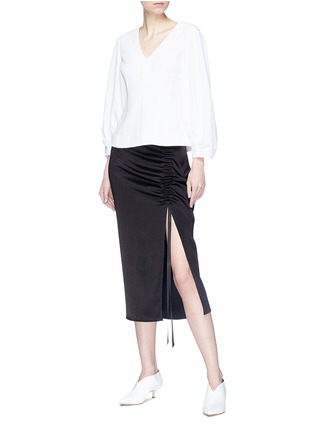 Figure View - Click To Enlarge - TIBI - Puff sleeve ruched cuff corset top