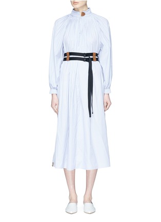 Main View - Click To Enlarge - TIBI - 'Isabelle' belted stripe print pleated Edwardian dress