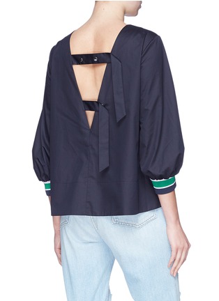 Back View - Click To Enlarge - TIBI - Strappy open back stripe cuff poplin top