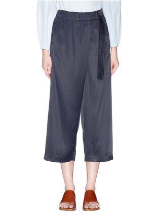 Main View - Click To Enlarge - VINCE - Belted crossover front satin culottes