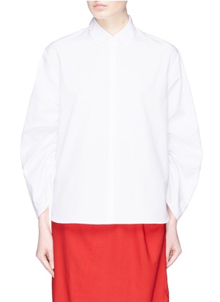 Main View - Click To Enlarge - VINCE - Drawstring ruched sleeve poplin shirt