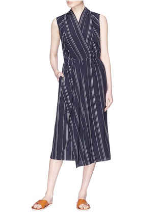 Figure View - Click To Enlarge - VINCE - Cross front stripe silk dress