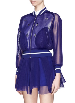 Front View - Click To Enlarge - COMME MOI - Jewelled honeycomb mesh bomber jacket