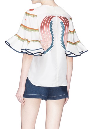 Back View - Click To Enlarge - CHLOÉ - Pictorial print bell sleeve silk top