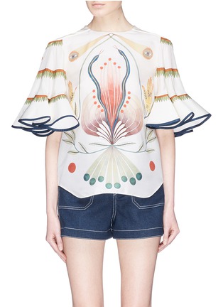 Main View - Click To Enlarge - CHLOÉ - Pictorial print bell sleeve silk top