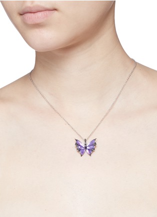 Detail View - Click To Enlarge - STEPHEN WEBSTER - 'Fly By Night' diamond amethyst 18k white gold batmoth pendant necklace