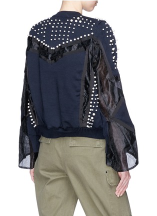 Back View - Click To Enlarge - SACAI - Embellished mesh panel cotton-cashmere knit jacket
