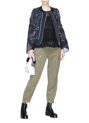 Figure View - Click To Enlarge - SACAI - Embellished mesh panel cotton-cashmere knit jacket