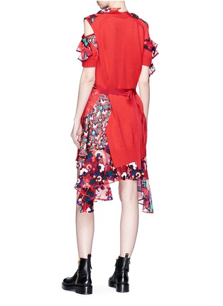 Figure View - Click To Enlarge - SACAI - Floral print panelled cold shoulder knit dress