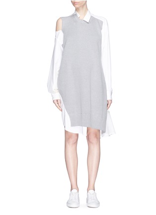 Main View - Click To Enlarge - SACAI - Knit front ruffle poplin shirt dress