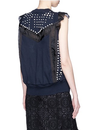 Back View - Click To Enlarge - SACAI - Mesh panel embellished cotton-cashmere knit top