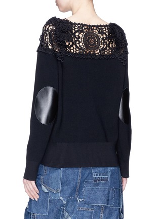 Back View - Click To Enlarge - SACAI - Elbow patch guipure lace yoke sweater