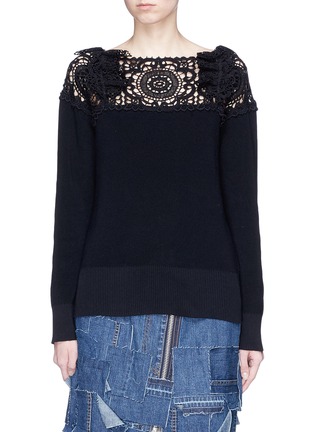 Main View - Click To Enlarge - SACAI - Elbow patch guipure lace yoke sweater