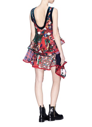 Back View - Click To Enlarge - SACAI - Mix print panelled tiered ruffle dress