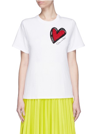 Main View - Click To Enlarge - OSCAR DE LA RENTA - Heart embellished appliqué T-shirt