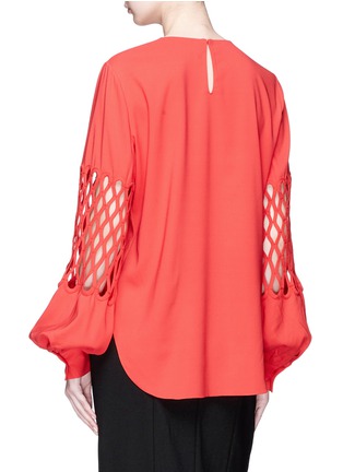 Back View - Click To Enlarge - OSCAR DE LA RENTA - Cutout puff sleeve silk crepe blouse