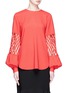 Main View - Click To Enlarge - OSCAR DE LA RENTA - Cutout puff sleeve silk crepe blouse
