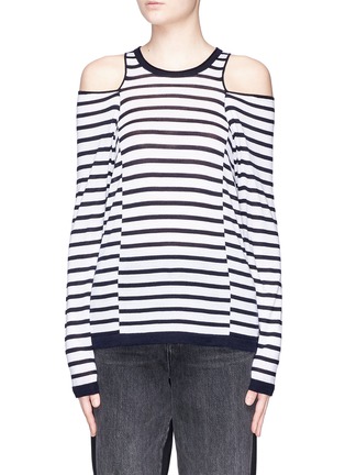 Main View - Click To Enlarge - T BY ALEXANDER WANG - 'Wash & Go' stripe cold shoulder long sleeve top