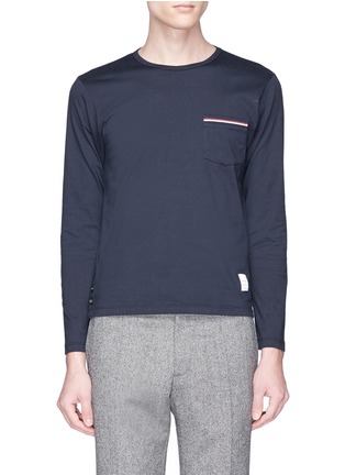 Main View - Click To Enlarge - THOM BROWNE  - Stripe trim long sleeve T-shirt