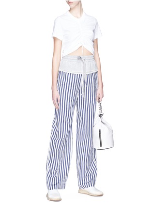 Figure View - Click To Enlarge - T BY ALEXANDER WANG - French terry waist panel stripe twill wide leg pants