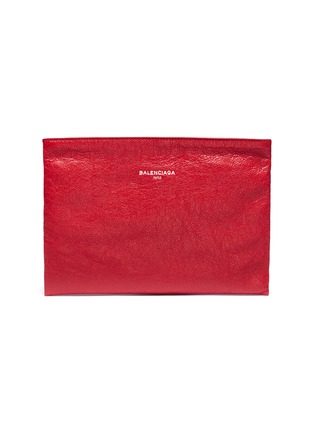 Main View - Click To Enlarge - BALENCIAGA - 'Explorer' logo debossed crinkled leather zip pouch