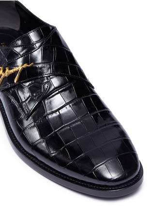 Detail View - Click To Enlarge - BALENCIAGA - 'City Evening' monk strap croc embossed leather loafers