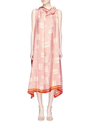Main View - Click To Enlarge - DRIES VAN NOTEN - Geometric print silk satin scarf front crepe dress