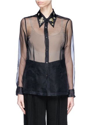 Main View - Click To Enlarge - DRIES VAN NOTEN - 'Capios' embellished collar silk organza shirt