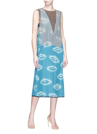 Figure View - Click To Enlarge - DRIES VAN NOTEN - Glass crystal embellished tulle sleeveless top