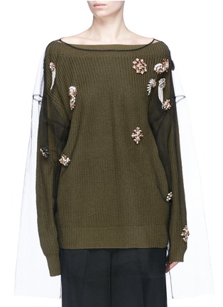 Main View - Click To Enlarge - DRIES VAN NOTEN - Two-in-one strass embellished organdy overlay sweater