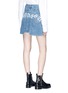 Back View - Click To Enlarge - ALEXANDER MCQUEEN - Logo embroidered denim patchwork mini skirt