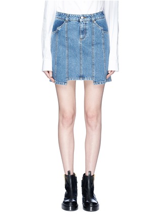 Main View - Click To Enlarge - ALEXANDER MCQUEEN - Logo embroidered denim patchwork mini skirt
