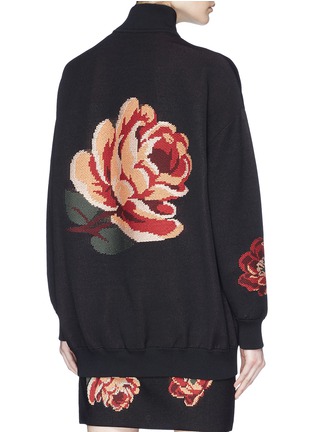 Back View - Click To Enlarge - ALEXANDER MCQUEEN - Rose tapestry knit oversized bomber jacket