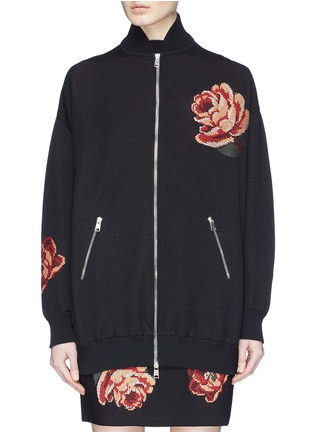 Main View - Click To Enlarge - ALEXANDER MCQUEEN - Rose tapestry knit oversized bomber jacket