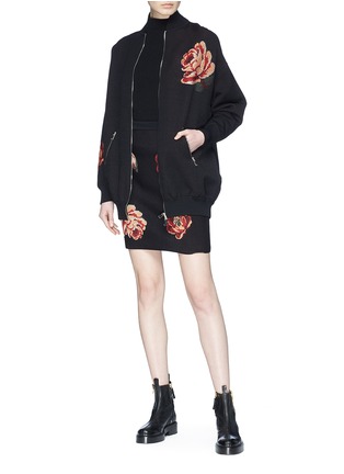 Figure View - Click To Enlarge - ALEXANDER MCQUEEN - Rose tapestry knit oversized bomber jacket