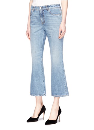Front View - Click To Enlarge - ALEXANDER MCQUEEN - Logo embroidered cropped flared jeans