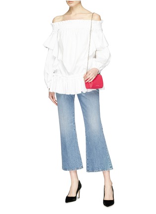 Figure View - Click To Enlarge - ALEXANDER MCQUEEN - Logo embroidered cropped flared jeans